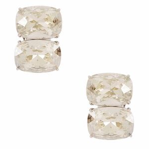 Shashi Revolve Ricky Double Diamond Stud Silver-Tone Clip On Statement Earrings